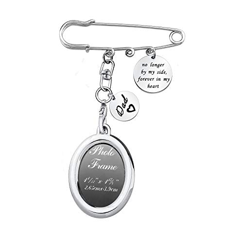 LQRI Wedding Bouquet Photo Memorial Safety Pin Brooch No Longer By My Side Forever In My Heart Bridal In Memory of Dad - color: sliver