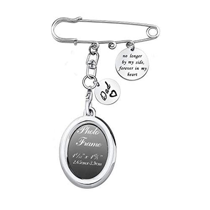 LQRI Wedding Bouquet Photo Memorial Safety Pin Brooch No Longer By My Side Forever In My Heart Bridal In Memory of Dad - color: sliver