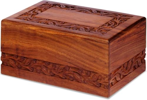 Wooden Keepsake Urn Box, Cremation Urns for Human Ashes, Handcarved Decorative Memorial, Wood Casket for Pets, Cat, Infant, Adult Memorial, Burial Urns for Ashes - Medium - size: Medium