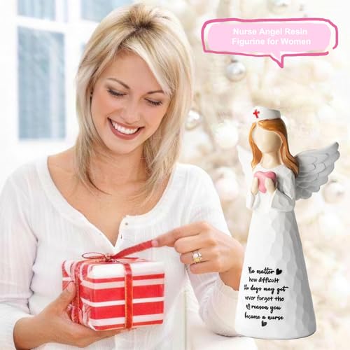 Angel Nurses Figurine for Women, Gifts for Nurse Women, 5.9" Resin Figurine Gift for Nursing Students, Graduates & Healthcare Professionals, Hand-Painted Statues, Birthday Mother's Day - color: White Nurse