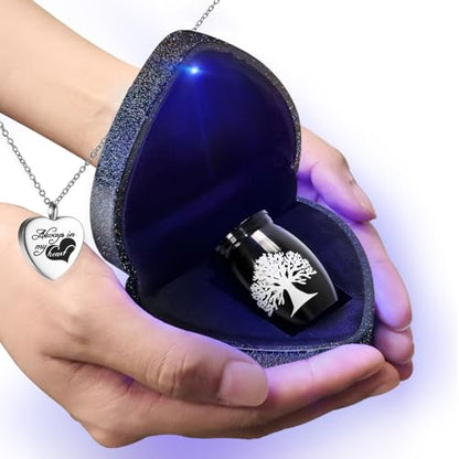 Small Urn for Human Ashes | Mini Urn, With Necklace, Heart Box, Memorial Gift - color: Black