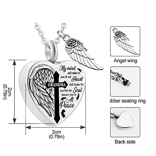 Heart Urn Necklaces for Ashes Cross Angel Wings Cremation Jewelry Keepsake Memorial Pendant for Men Women - style: Mom