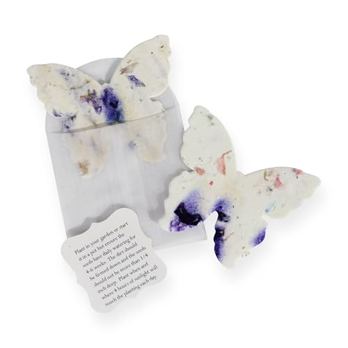 Wildflower Seed Paper - Set of 24 Purple Butterfly-Shaped with Envelope and Planting Instruction, Writable & Plantable Gift for Mom and Plant Lover, Ideal for Wedding, Memorial, Baby Shower | Writable Gift Wrap Tags for Baby Showers, Wedding Gifts, Mom's