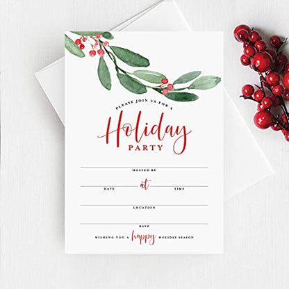 Bliss Collections Holiday Party Invitations with Envelopes, 25 Holiday Season 5x7 Fill-In Invites with 25 Envelopes for Winter Celebrations, Christmas, Hanukkah, Kwanzaa or New Year’s Parties - style: Holiday Season
