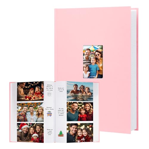 450 Pocket 4x6 Photo Album with Writing Space, Linen Cover, Pink - color: Pink