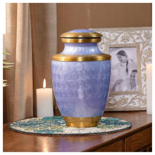 Cremation Urn for Human Ashes Adult Male/Female, Large Urn for Adult Ashes 200+ Cubic Inches, Handcrafted Metal Urn with Secure Threaded Lid & Velvet Bag, Midnight Blue Gold Trinity Design - color: Midnight Blue Gold, size: Trinity 10 x 6.5