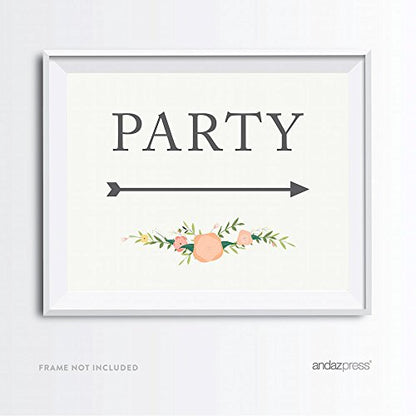 Andaz Press Wedding Party Directional Signs, Floral Roses Print, 8.5x11-inch, Double-Sided, Party with Big Arrow, 1-Pack, Unframed - color: Arrow Big Party