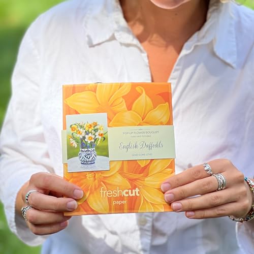 Freshcut Paper Pop Up Cards, Mini English Daffodils, 6 Inch Mini Sized Forever Flower Bouquet 3D Popup Greeting Cards, Birthday Cards, Get Well Gifts, Blank Notecard & Envelope (Pack of 3) - color: English Daffodils, size: Mini (Pack of 3)