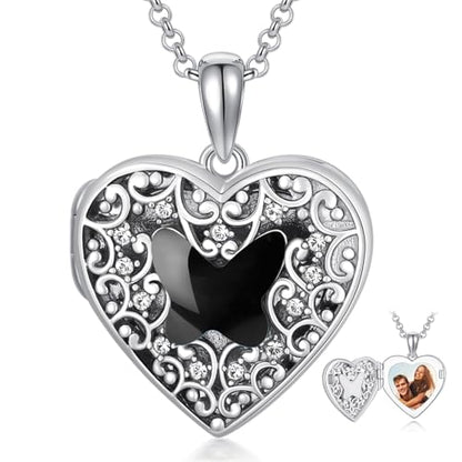 Dorunmo Personalized Locket Necklace 925 Sterling Silver that Holds Pictures Butterfly Birthstone Photo Heart Locket Custom Jewelry Congratulations New Beginnings New Job Gifts for Women - color: Butterfly Black, style: Personalized Photo