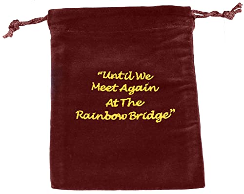 Small Burgundy Velvet Rainbow Bridge Cremains Bag for Ashes - Small Size 5"L x 7"H - for Holding 20 Cubic Inches of Pet Cremains - Includes Plastic Bag for Ashes - color: Burgundy, size: Small