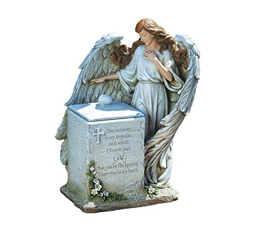 Joseph's Studio by Roman, 16” Memorial Box with Angel – Religious Garden Statue, Holy Family Keepsake, Patron Saint Outdoor Memorial Décor