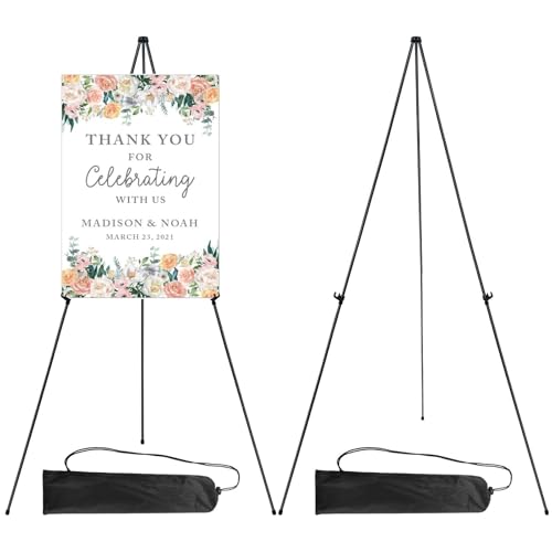 RRFTOK 2 Pack 63 in Sign Easel Stands, Instant-Fold Tripods with Bags | Instant-fold metal tripod with carry bag for welcome sign, poster display, foam board and floor use - style: 63B 2pack