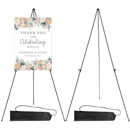 RRFTOK 2 Pack 63 in Sign Easel Stands, Instant-Fold Tripods with Bags | Instant-fold metal tripod with carry bag for welcome sign, poster display, foam board and floor use - style: 63B 2pack
