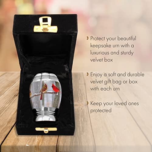 Cardinal Keepsake Urns for Human Ashes with Velvet Gift Box for Cremation Keepsakes for Ashes - Small Cremation Urn and Small Keepsake Urn Set of 4 - color: Cozy Cardinal