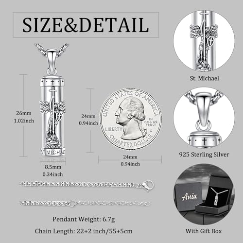 Aniu S925 Sterling Silver Urn Necklace Cremation Jewelry for Ashes - color: St Michael-B