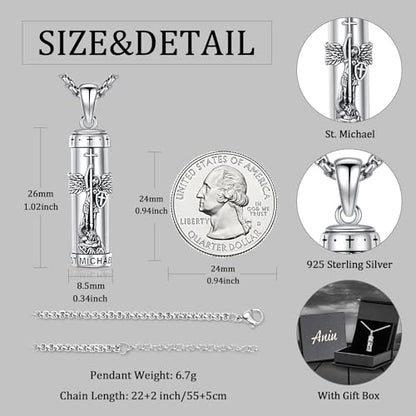Aniu S925 Sterling Silver Urn Necklace Cremation Jewelry for Ashes - color: St Michael-B