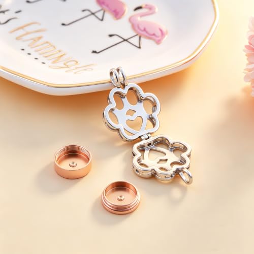 Pet Paw Urn Locket for Ashes Stainless Steel Cremation Jewelry for Dog/Cat Memorial Urn Necklace with Mini Casket Funeral Jewelry - color: Silver-Rose Gold