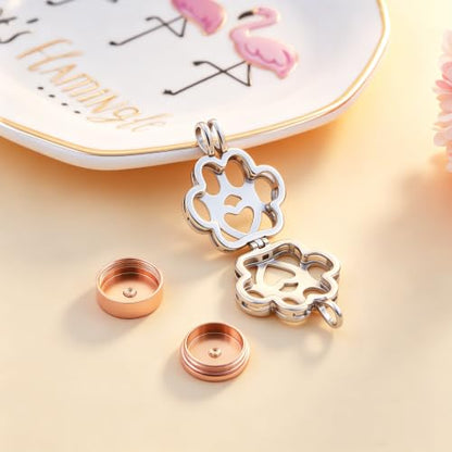 Pet Paw Urn Locket for Ashes Stainless Steel Cremation Jewelry for Dog/Cat Memorial Urn Necklace with Mini Casket Funeral Jewelry - color: Silver-Rose Gold
