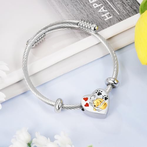 abooxiu Cremation Jewelry for Pet Ashes Pawprint Heart Ashes Bracelet Keepsake Memorial Urn Bracelet Stainless Steel Ashes Holder Urn Jewelry for Cat Dog