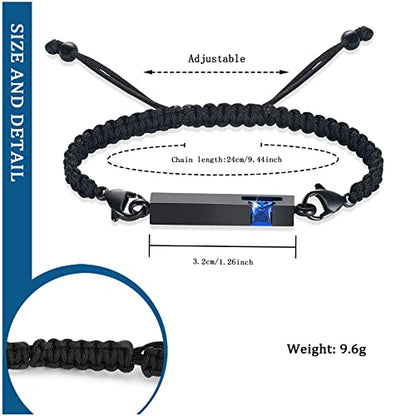 constantlife Birthstone Crystal Cube Urn Bracelet for Ashes Braided Rope Adjustable Bangle Cremation Memorial Jewelry Loved Ones Funeral Keepsake Gift for Women Men - color: Black-Blue