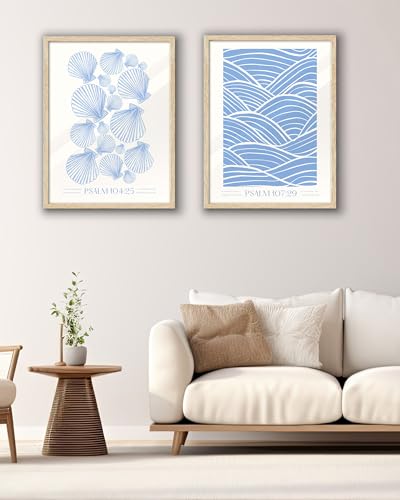 EcoHest 12x16 in Psalm 104:25 Coastal Seashell Framed Christian Wall Art - color: Framed Scripture, size: 16"L x 12"W