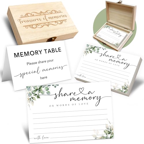 Share A Memory Card for Celebration Of Life - 50 Pcs Memorial Cards, Memory Box for Graduation Wedding, Funeral Keepsake for Celebration Of Life Decorations -A01 - color: Greenery, size: Set with Wooden Box