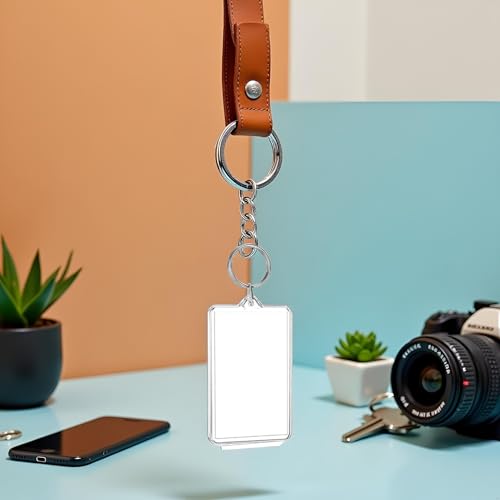 Clear Plastic Picture Frame Keychain Rectangle Shapes Blank Photo Display Plastic Blank Keychain Clip Photo Holder with Split Ring for Insert Photo Albums, Frames and Accessories