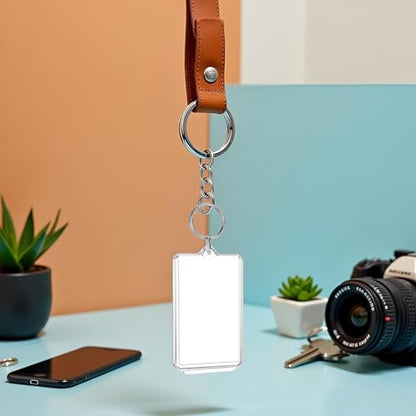 Clear Plastic Picture Frame Keychain Rectangle Shapes Blank Photo Display Plastic Blank Keychain Clip Photo Holder with Split Ring for Insert Photo Albums, Frames and Accessories