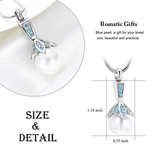 Memorial Jewelry Pearl Urn Necklace - Cremation Ashes Holder Keepsake for Women - color: Blue