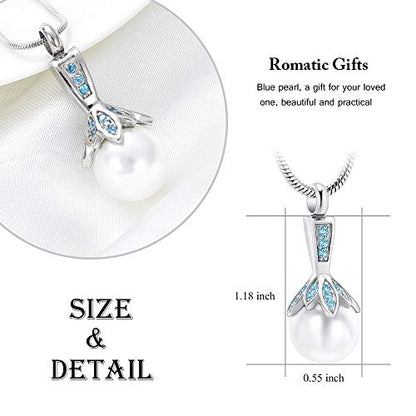 Memorial Jewelry Pearl Urn Necklace - Cremation Ashes Holder Keepsake for Women - color: Blue