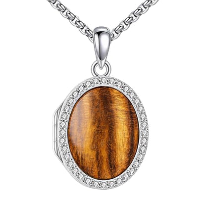ONEFINITY Locket Necklace Photo Necklace Memorial Jewelry Gifts for Women Mom Wife - color: Tiger's Eye