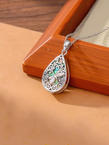 WINNICACA Urn Necklaces for Ashes 925 Sterling Silver Butterfly Hummingbird Dragonfly Teardrop Ash Necklace Cremation Jewelry Urn Pendants for Women Memorial Gifts for Birthday Christmas Funeral - style: 2-Dragonfly Urn Necklace