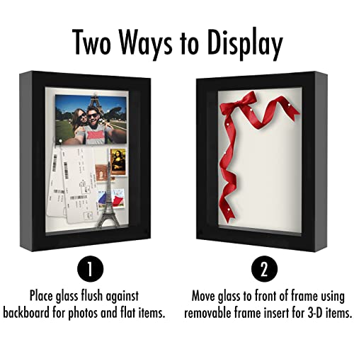 Americanflat 8x10 Shadow Box Frame with Shatter-Resistant Glass - Silhouette Collection - Large Shadow Box Display Case for Tabletop and Wall Display - Black with Soft Felt Back | Shatter-resistant glass, 1.5 inch interior depth, hangs vertical or horizon