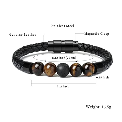 shajwo Cremation Jewelry Lava Stone Urn Bracelet for Ashes for Women Men Chakra Healing Balancing Genuine Leather Memorial Bracelets - color: Black (4 Tiger Eye + 1 Lava Stone)