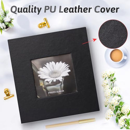 Popotop Photo Album 4x6 100 Photos with Writing Space, Leather Cover Album with Display Picture Window, Photo Book for Wedding Family Baby Gift - color: Classic Black, size: 100 Pockets