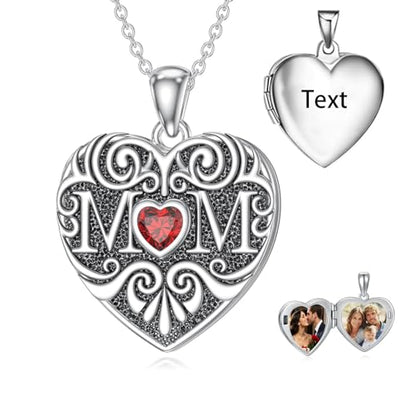 Midari Personalized Heart Locket Necklace That Hold 2 Pictures 925 Sterling Silver Oxidized Photo Necklace Memory Custom Photo Lockets Necklaces Jewelry Gifts for Family Women Lover Mom Dad - color: MOM, style: Locket+Photo+Text