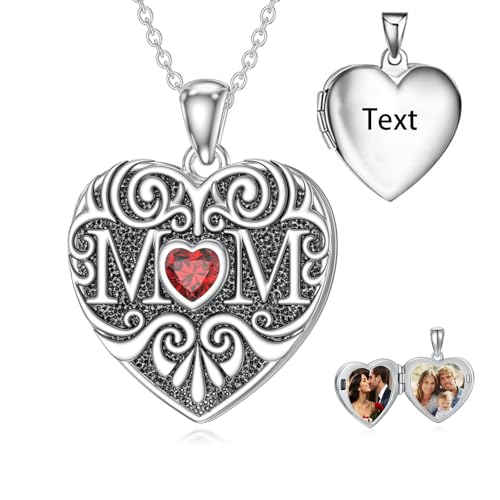 Midari Personalized Heart Locket Necklace That Hold 2 Pictures 925 Sterling Silver Oxidized Photo Necklace Memory Custom Photo Lockets Necklaces Jewelry Gifts for Family Women Lover Mom Dad - color: MOM, style: Locket+Photo+Text
