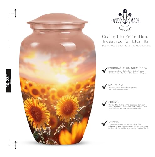 Sunflower Twilight - Large with Velvet Bag - Urn for Human Ashes for Adult Male & Female - Memorial for Human Remains Mom & Dad - Cremation Urn for Adult Men & Women - Funeral Decorative Urns