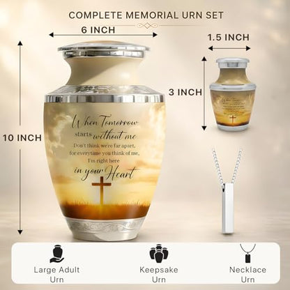 Sunset Cross Cremation Urns for Human Ashes Set of 6 for Adults Men & Women - color: Sunset Cross With Text Set