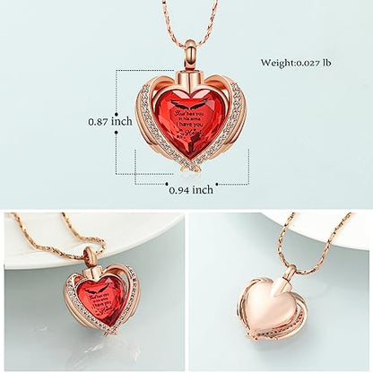 shajwo Angel Wing Heart Urn Ashes Necklace for Women Men | Cremation Jewelry,Birthstone Necklace of Loved One,Memorial Pendant for Human Pet - color: Customize