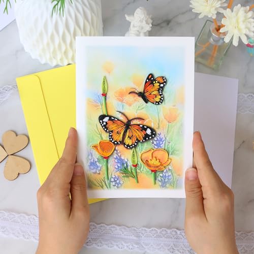 KingKraft Butterflies Quilling Card, Handcrafted Greeting Card for All Occasions, Birthday Card for Mom, Thinking of You, Get Well, Anniversary Card, Valentines Day, Mothers Day Card, Blank Inside - color: Butterflies