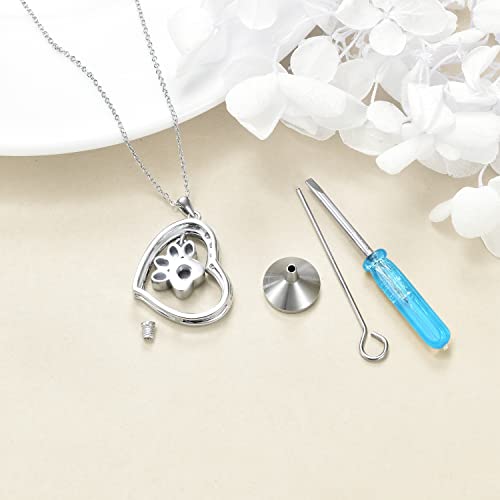 YFN Paw Print Necklace Sterling Silver Dog Cat Charms Pendant Cremation Jewelry Cat Dog Memorial Gifts for Women Girls - color: White Opal Paw Urn