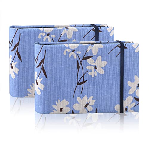 2 Pack Photo Album 4x6, 100 Pocket per Album, Horizontal (Flower) | Mini, Portable & Flexible, Easy to Classify, Linen Cover, High-clarity Pockets, Elastic Band, Family, Wedding, Gift - color: Blue + Flower