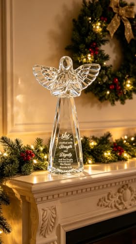 Christian Gifts for Women - Engraved Crystal Angel 6" | Inspirational Figurine with Strength & Dignity, Christian Woman Gift for Christmas Mother's Day Birthday, Proverbs 31:25 - color: Woman of Strength & Dignity
