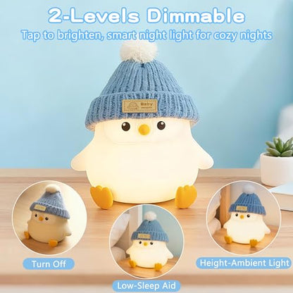 FAMIDUO Penguin Night Light for Kids, Silicone Nursery Lamp with Knit Hat - color: Grey Sitting Penguin