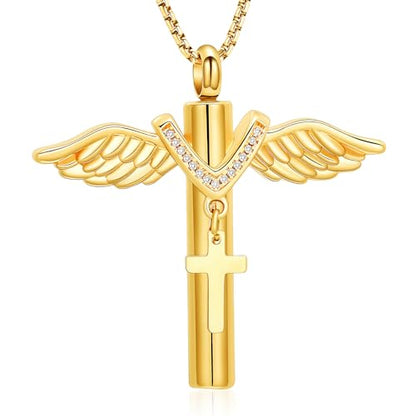 Oinsi Black Cross Urn Necklace For Ashes Of Loved Ones With Birthstone Always In My Heart Cremation Jewelry Keepsake Pendant Women Men - color: Z-Gold