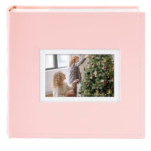 Photo Album Hold 200 4x6 Photos with Front Window for DIY (Pink) - color: Pink