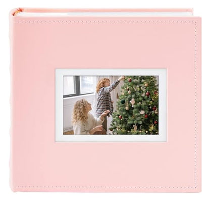 Photo Album Hold 200 4x6 Photos with Front Window for DIY (Pink) | Memo Writing Space,Suede Faux Leather Picture Albums, Picture Book 200 Pockets Fits 4x6 Photo, Travel Wedding Memories - color: Pink