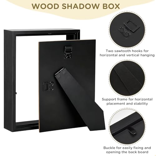 2 Pack Shadow Box Frame 11"x 14" - Wood Deep Shadowbox with Glass - size: 11×14-2pcs-black