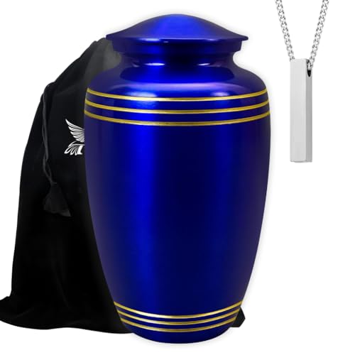 Royal Blue Urn Set of 2 – Includes 1 Large Blue Urn for Ashes Adult Male and 1 NecklaceUrn - Handcrafted in India - color: Royal Blue Single Mini Urn Set